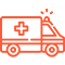 Orange ambulance icon emitting sound waves.
