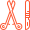 Orange scalpel and scissors icons.