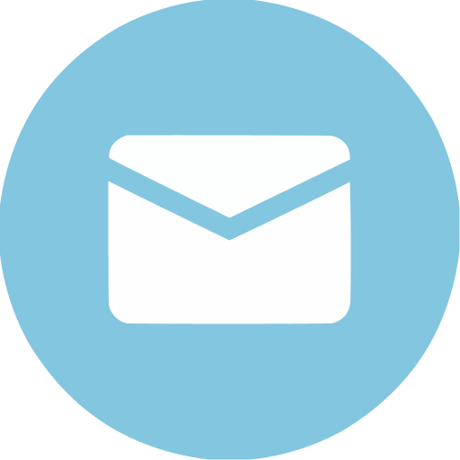 White envelope icon centered on a light blue circular background.