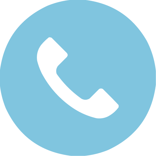 A black telephone receiver icon centered on a blue circle.