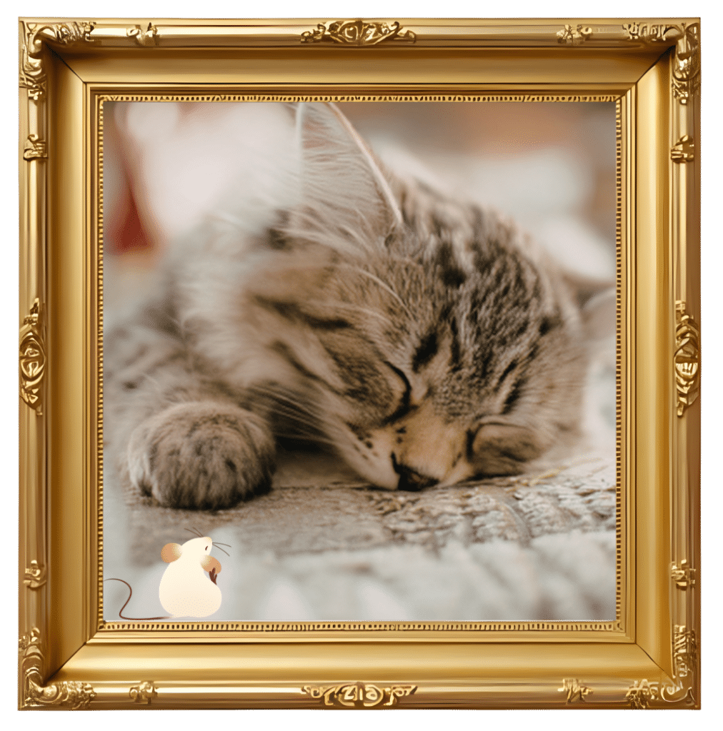 A photo of a sleeping cat in a gold picture frame at Premium Vet Care in Plantation, FL